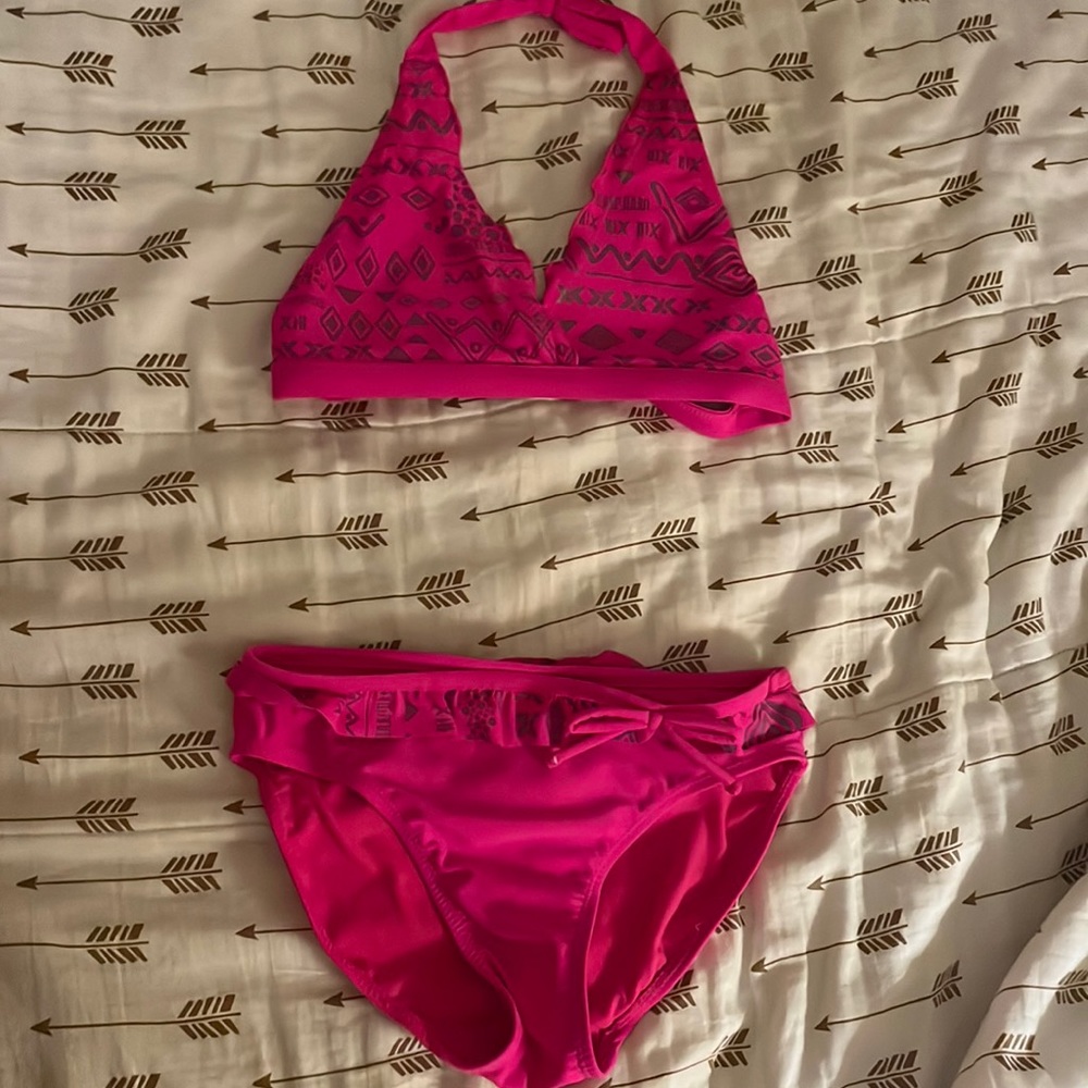 a pink swimsuit